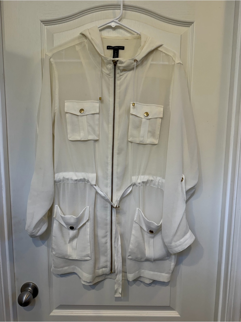 Black Label Cream Hooded Utility Jacket with Gold Accents